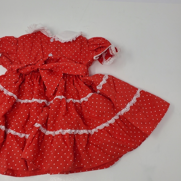 Vintage Polly Flinders Red & White lace Hand Smocked Dress Size 6-9 Month - Picture 6 of 9